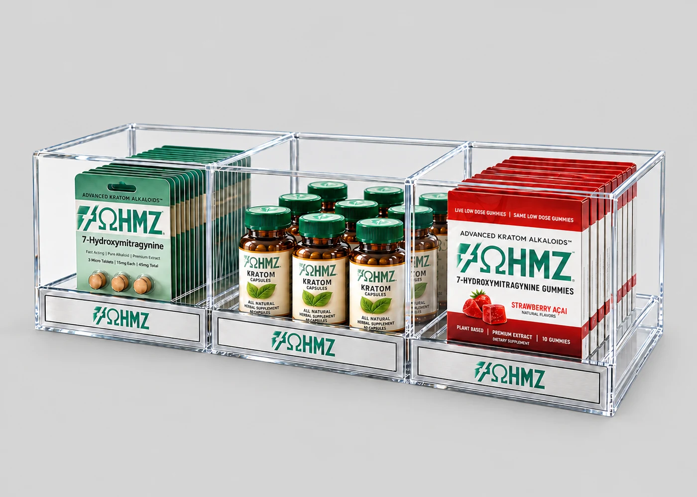 Transparent compartmentalized countertop display case